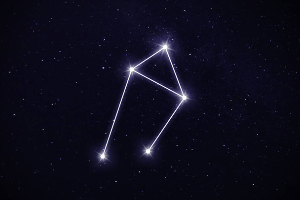 Libra constellation. Stick figure pattern in starry night sky - Photo, image
