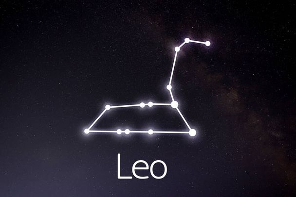 Leo (Lion) constellation. Stick figure pattern in starry night sky - 写真・画像