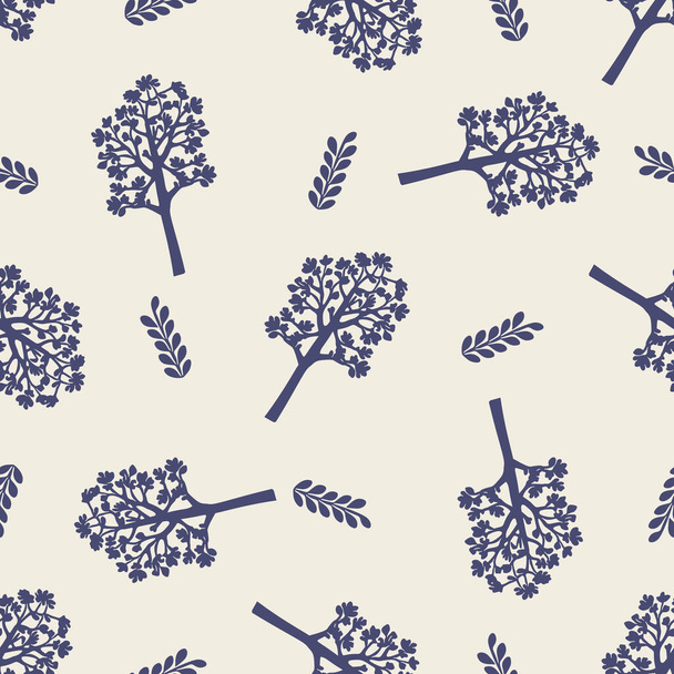 Garip orman ağacı mavi motif vektör deseni. Skandi arkaplanı için tuhaf botanik tasarımının kusursuz dekorasyonu - Vektör, Görsel