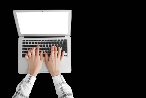 modern laptop computer on black background - Φωτογραφία, εικόνα