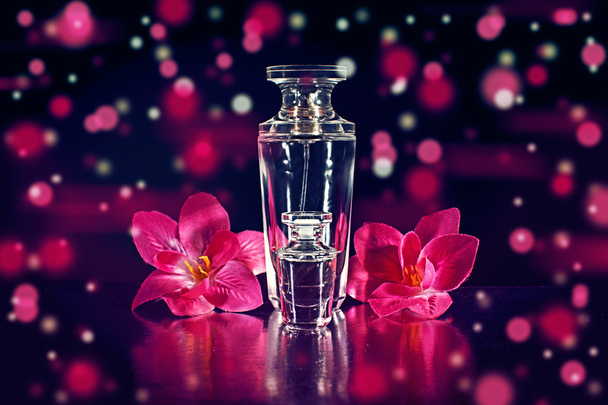 perfume and pink flowers - Photo, Image