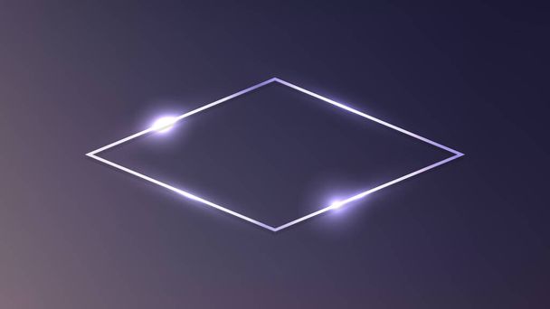 Neon ruitvormige frame met stralende effecten op donkere achtergrond. Lege gloeiende techno achtergrond. Vectorillustratie - Vector, afbeelding