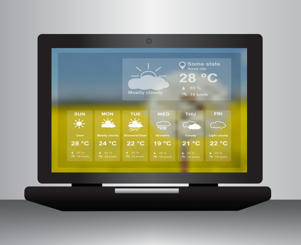 Přenosný počítač s počasí webové stránky - Vektor, obrázek