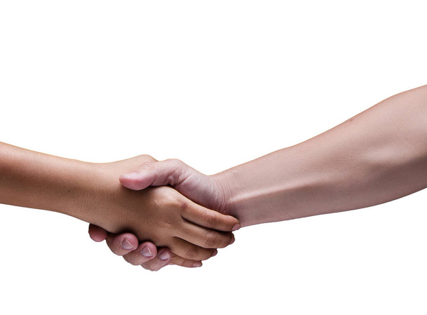 İnsan eli birbirine dokunur. İmza için el ele tutuşmak ve selamlama ve başarı anlaşmasının sembolü olmak., - Fotoğraf, Görsel