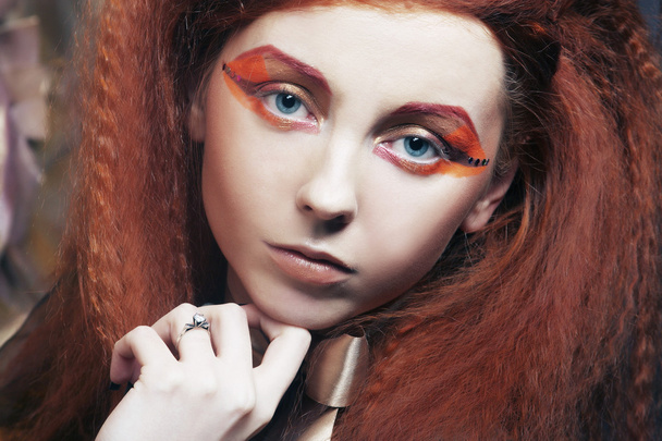 redhair woman with bright creative make up - Фото, зображення