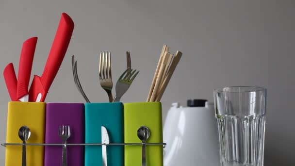 Stand with colorful dishes - Footage, Video