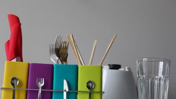 Stand with colorful dishes - Footage, Video