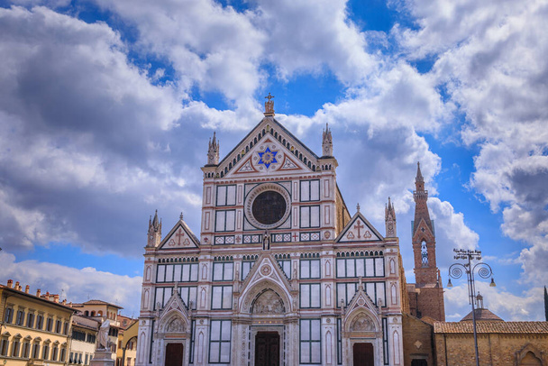 The Basilica of the Holy Cross, a franciscan masterpiece in Florence Italy: view of gothic revival facade. - Photo, Image
