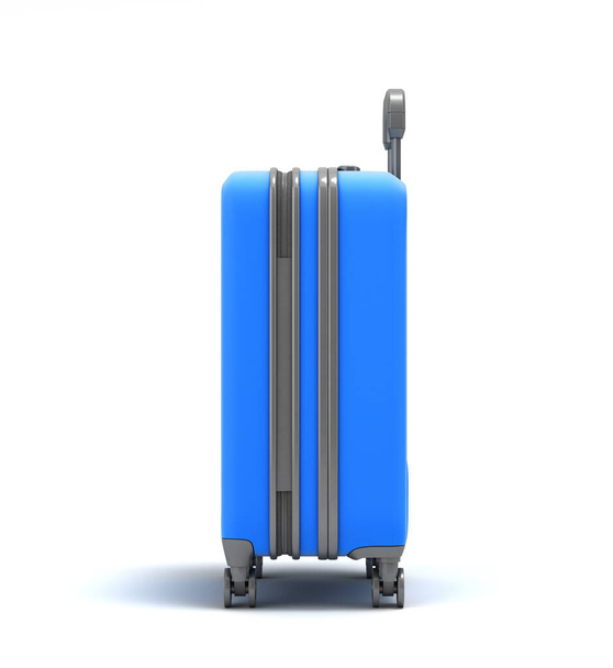 Large plastic travel suitcase with a combination lock and wheels left view 3d render on white - Фото, зображення