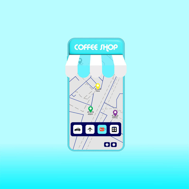 Βρείτε μια καφετέρια με χάρτη - Διάνυσμα, εικόνα