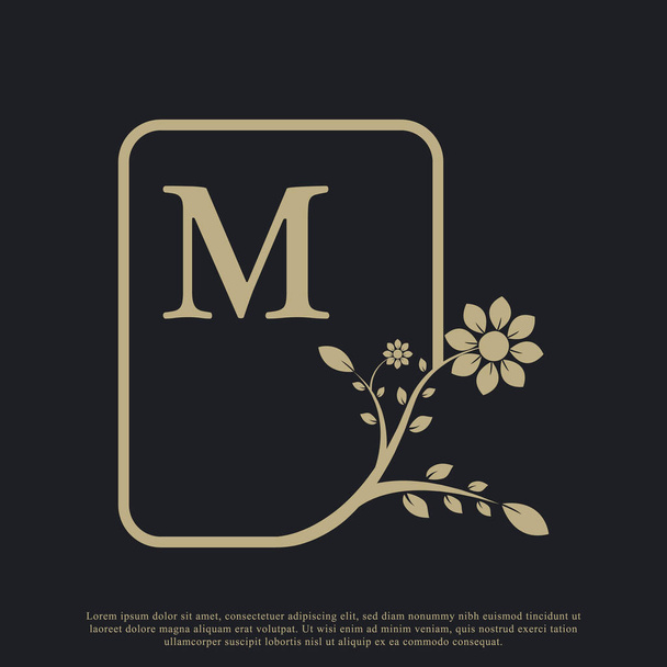 Dikdörtgen Harf M Monogram Lüks Logo Şablonu Flourish. Doğal, Eko, Mücevher, Moda, Kişisel ya da Şirket Markası İçin Uygun. - Vektör, Görsel