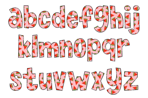 Handgefertigte Wassermelonen Buchstaben. Farbe Kreative Kunst Typografisches Design - Vektor, Bild
