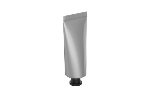 Mockup de tubo cosmético metálico fosco isolado em fundo branco. ilustração 3d - Foto, Imagem