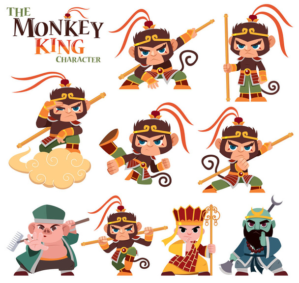 Vector illustration of Cartoon Monkey king character - Διάνυσμα, εικόνα