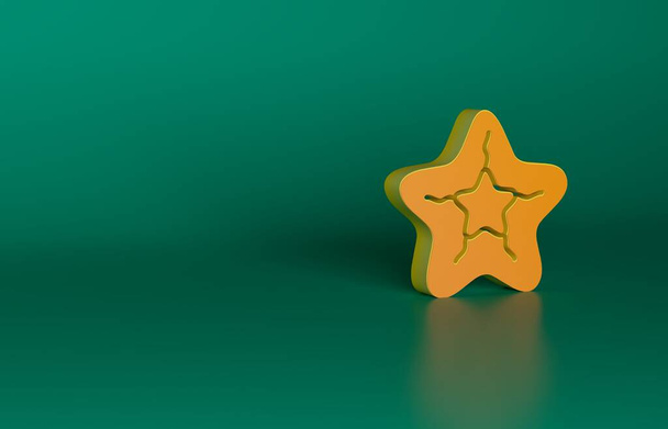 Orange Starfish icon isolated on green background. Minimalism concept. 3D render illustration. - Photo, Image