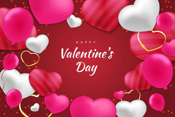 Happy Valentinstag Hintergrund Herzen und Element mit roter und rosa und weißer Farbe - Vektor, Bild