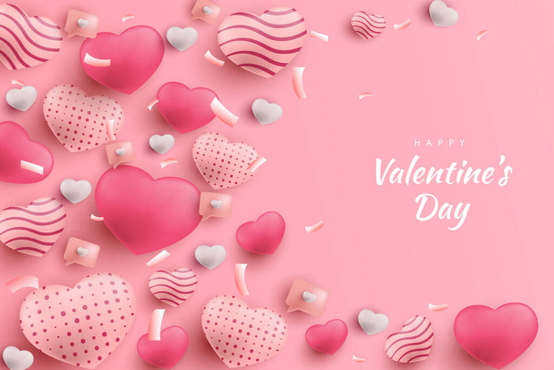 Gelukkige Valentijnsdag achtergrond harten en element met roze en rood en witte kleur - Vector, afbeelding