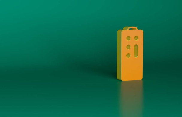 Icona con telecomando arancione isolata su sfondo verde. Concetto minimalista. Illustrazione rendering 3D. - Foto, immagini