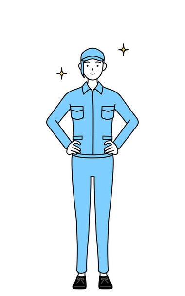 Woman in hat and work clothes with her hands on her hips, Vector Illustration - Vettoriali, immagini
