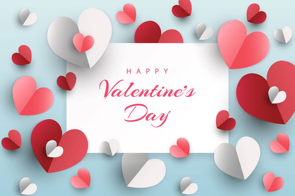 Happy Valentijnsdag achtergrond met papier gesneden stijl - Vector, afbeelding