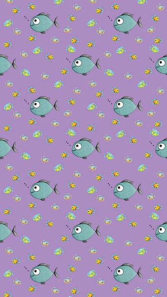 pattern. Set with fish. Sea and river fish. Vertical image. - Фото, изображение