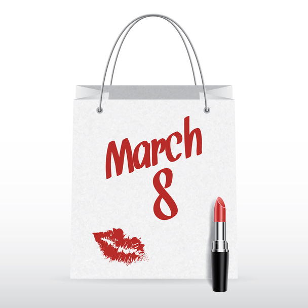 Vector shopping bag with lipstick 8 March inscription - Vector, Image