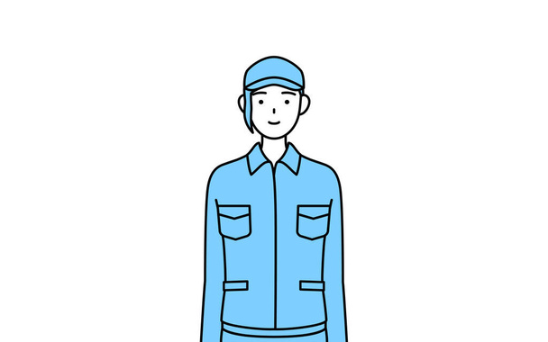 Frau mit Hut und Arbeitskleidung mit einem Lächeln nach vorne, Vector Illustration - Vektor, Bild