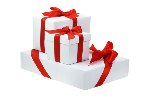 Три білі подарункові коробки
 - Фото, зображення