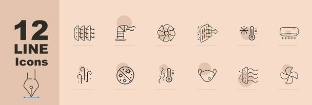Hot Weather Cooling Icon Set. Refreshing solutions for scorching days. Cold concept. Pastel color background. Vector line icon for Business - Vector, Image