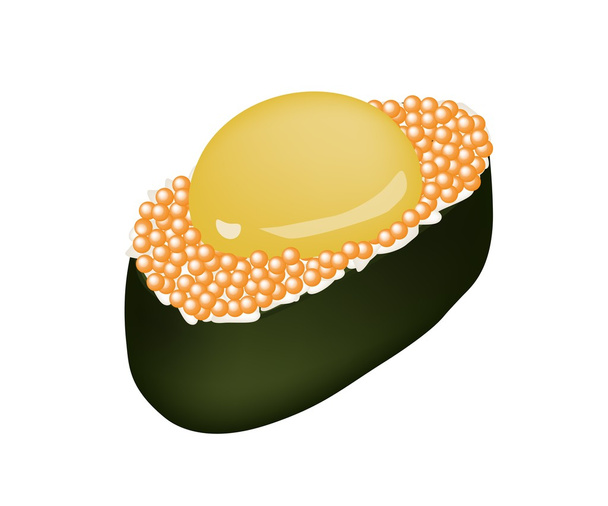 Tobiko Sushi with Uzura or Raw Quail Egg  - Vector, Image