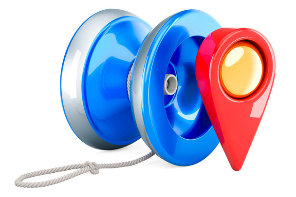 Yo-yo with map pointer, 3D rendering isolated on white background    - Foto, Bild