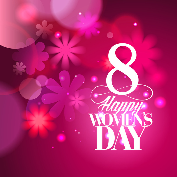Pink Women day card with bokeh lights. - Vecteur, image