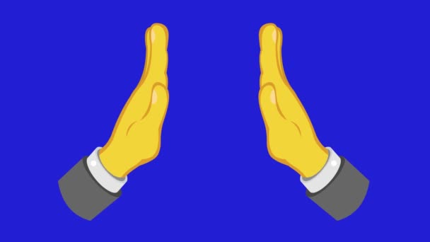 video animatie van gele handen bidden, op een blauwe chroma key achtergrond - Video