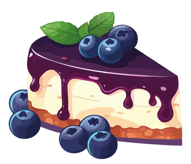 Sweet berry cheesecake with blueberries over white - Vector, Image