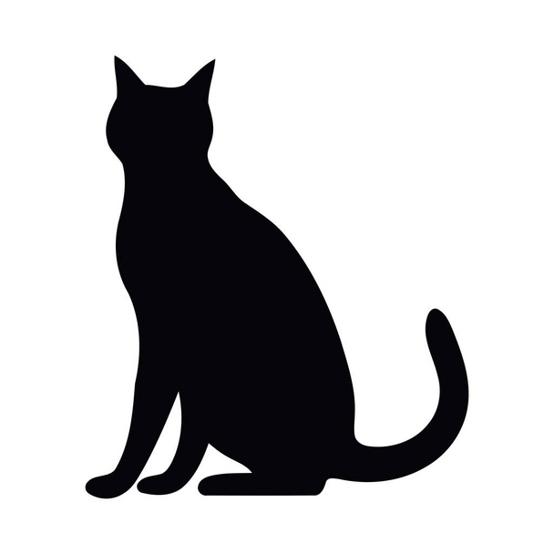 Cute kitten silhouette sitting icon isolated - Вектор,изображение