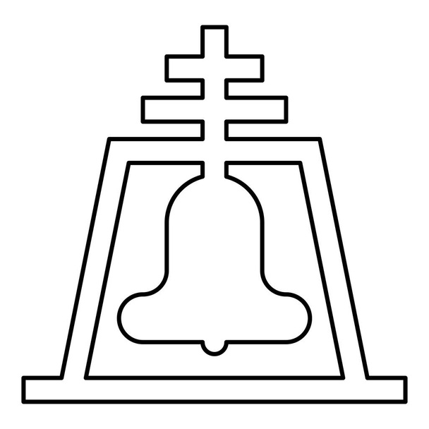 Egyház harang sugár koncepció campanile harangláb kontúr körvonal ikon fekete szín vektor illusztráció kép vékony lapos stílus egyszerű - Vektor, kép