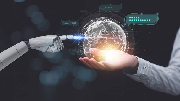 Επικοινωνία και αλληλεπίδραση με την τεχνολογία, Chatbot Συνομιλία με AI, Μάθηση AI και Τεχνητή Νοημοσύνη, μελλοντική παγκόσμια καινοτομία, εφαρμογή ρομπότ, τεχνολογία ανταλλαγής πληροφοριών - Φωτογραφία, εικόνα