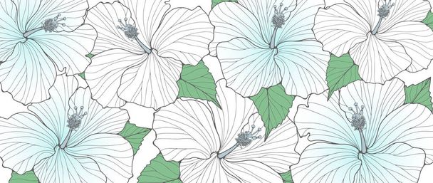 Délicat fond floral blanc avec des fleurs bleu clair et des feuilles vertes. Arrière-plan pour décor, cartes postales, cartes de visite, fonds d'écran - Vecteur, image