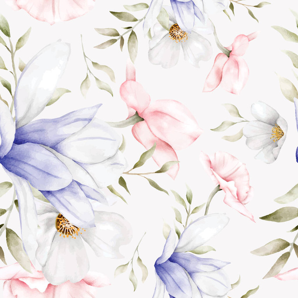 красивый цветочный бесшовный узор с элегантным винтажным цветком и листьями - Вектор,изображение