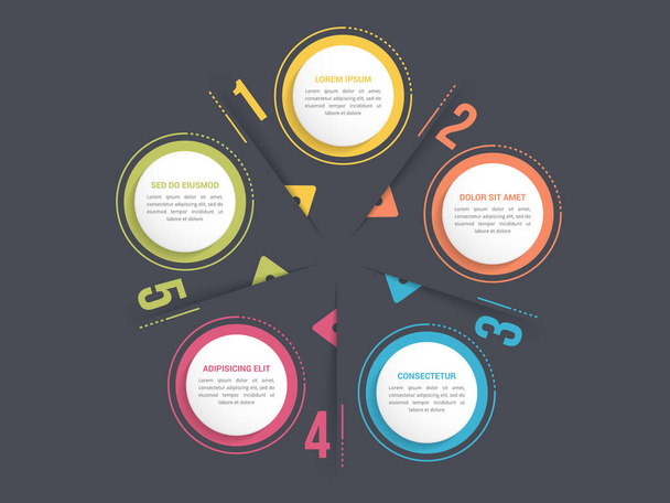 Circle diagram template with five steps or options, infographic template for web, business, presentations, vector eps10 illustration - Wektor, obraz