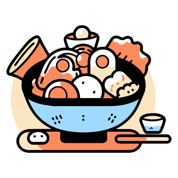 Nourriture japonaise dessinée à la main dans un style doodle isolé sur fond - Vecteur, image