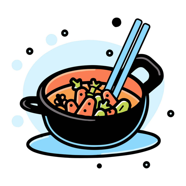 Hand Drawn healthy food in the pan in doodle style isolated on background - Vector, Image