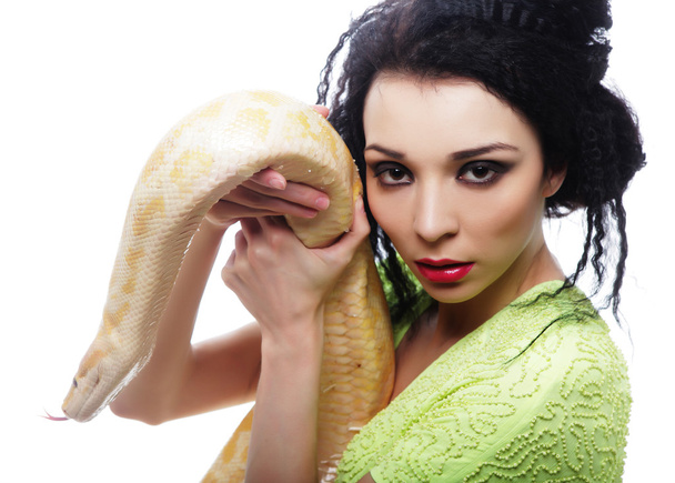woman holding yellow Python - Photo, Image