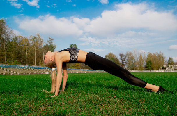 woman doing push ups outdoors  - Photo, Image