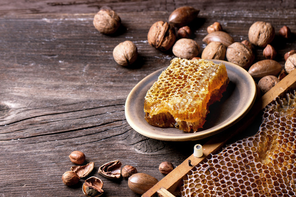 Honeycomb and nuts - Фото, изображение
