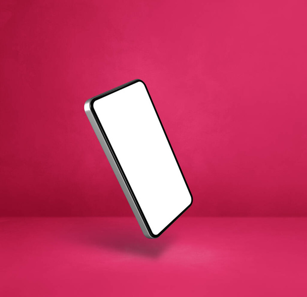 Blank smartphone floating over a pink background. 3D isolated illustration. Square template - Фото, зображення