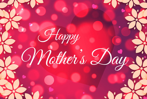 Fond d'écran Happy Mothers Day avec bokeh coloré et formes d'amour ainsi que la typographie. Fête des mères toile de fond design - Photo, image