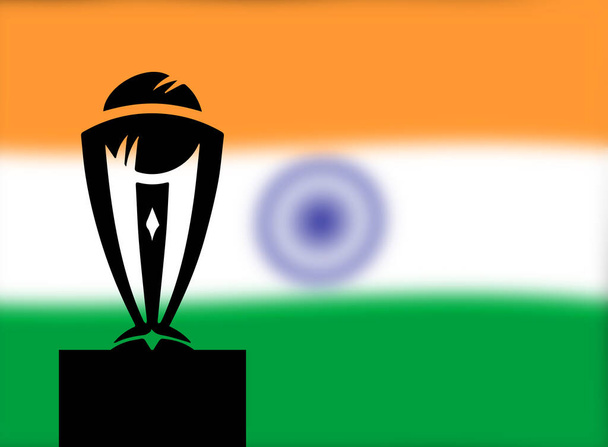 5.19, Ινδία. Παγκόσμιο Κύπελλο Κρίκετ στην Ινδία κύριο άρθρο με κυματιστή σημαία και σύμβολο. Πλαίσιο έννοιας Παγκόσμιο Κύπελλο - Φωτογραφία, εικόνα