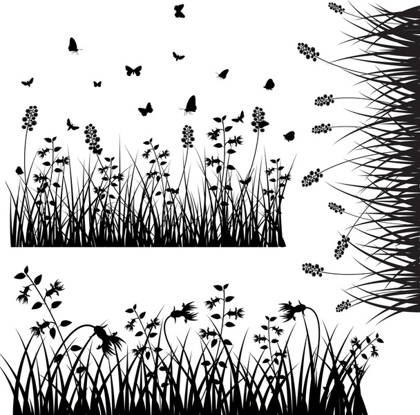 Conjunto de elementos de siluetas de hierba floreciente
 - Vector, imagen