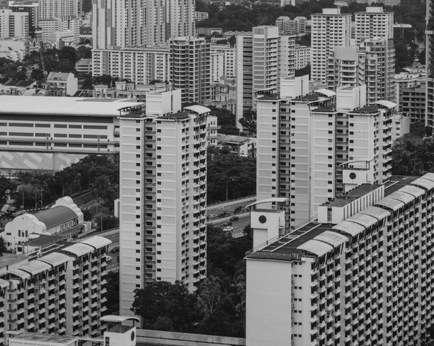 Conselho de Desenvolvimento de Habitação HDB Apartamentos de Habitação Pública em Cingapura Em meio a vegetação plantada - Foto, Imagem